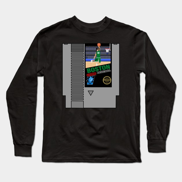 Boston Basketball 8 bit pixel art cartridge design Long Sleeve T-Shirt by MulletHappens